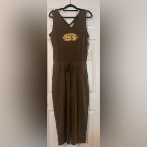 Olive Green Jumpsuit, sleeveless, with pockets, Calvin Klein, Size Medium